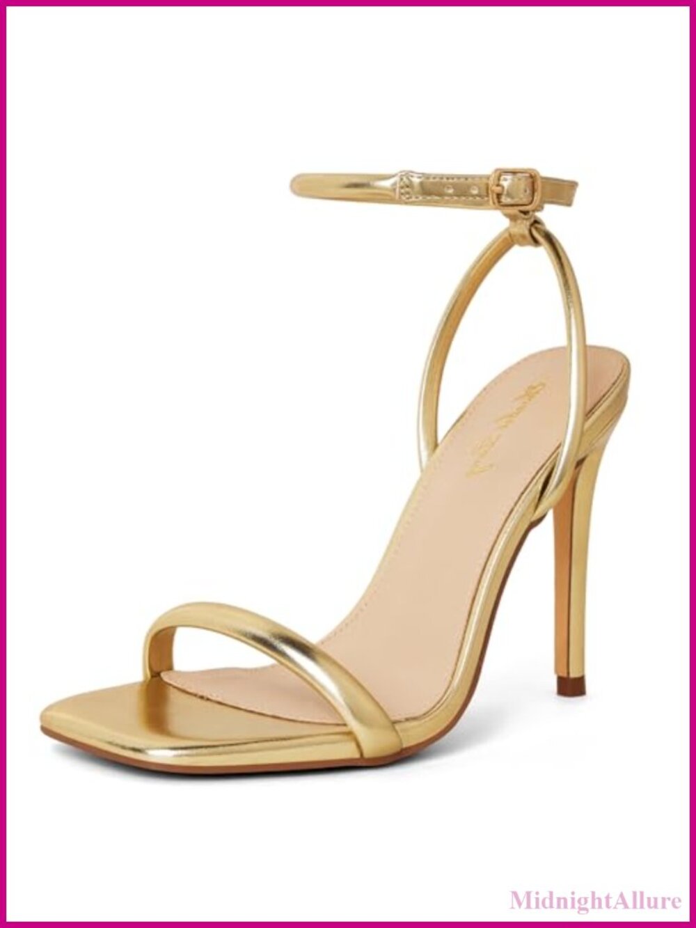Women's Stiletto Heeled Sandals Open Square Toe Ankle Strap 4 Inch Heels